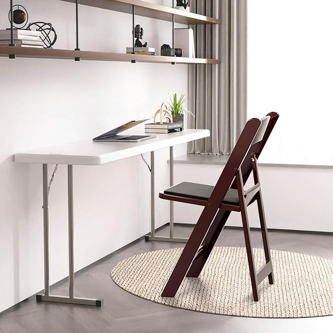 VINGLI Resin Folding Chairs with Cushion, Foldable Plastic Chair with Comfortable Padded Seats, Perfect for Event Party Indoor Outdoor, Reddish Brown, 1 PC