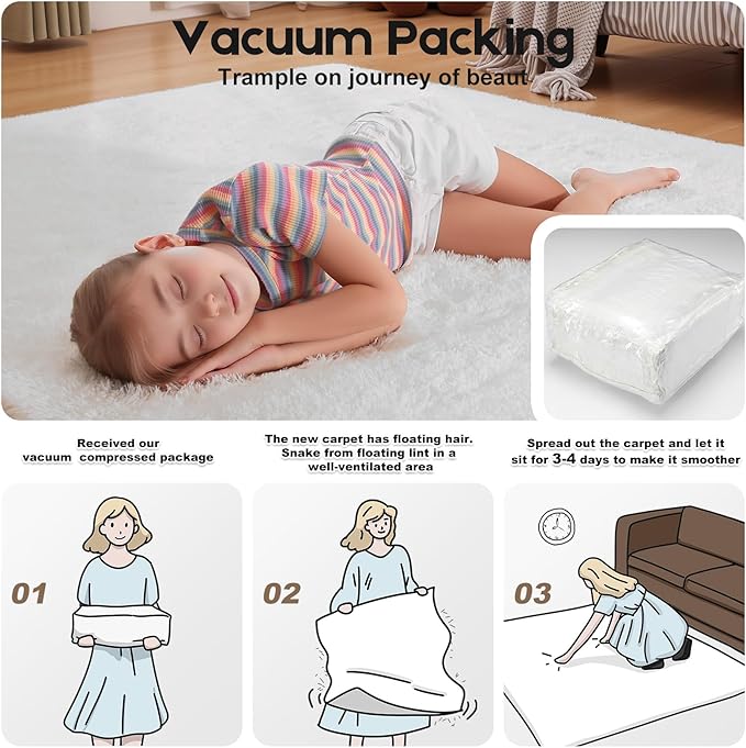 2x3 Cream White Rugs for Bedroom Living Room, Fluffy Small Area Rug Soft Shag Carpet for Kids Boys and Girls Room with 4 Rugs Non-Slip Stickers Dorm Home Decor (2ft x 3ft)