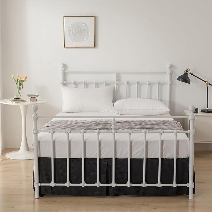 Bed Skirt King Size, Pleated Waffle Weave Bed Skirt with Split Corners, Tailored Dust Ruffle 14 Inch Drop Easy Fit, Machine Washable (Black, King - 14" Drop)