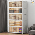 UAMFURI Stackable Storage Bins with Lids, 600QT Closet Organizers, Lockable Storage Cabinet，Foldable Storage Box with Doors and Wheels, Plastic Drawers for Home, Garage, Office (5, White, Large)