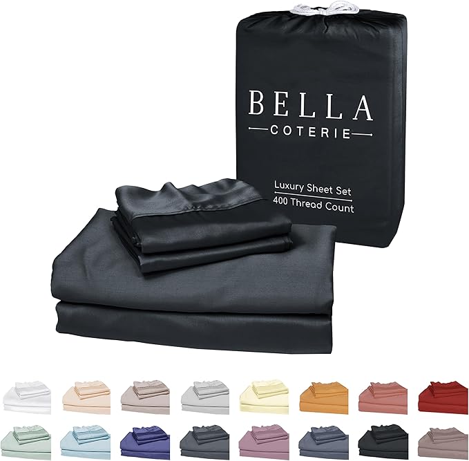 Bella Coterie Luxury Bamboo Viscose Full Size Sheet Set | 100% Organically Grown | Ultra Soft | Cooling for Hot Sleepers | 18" Deep Pocket [Black]