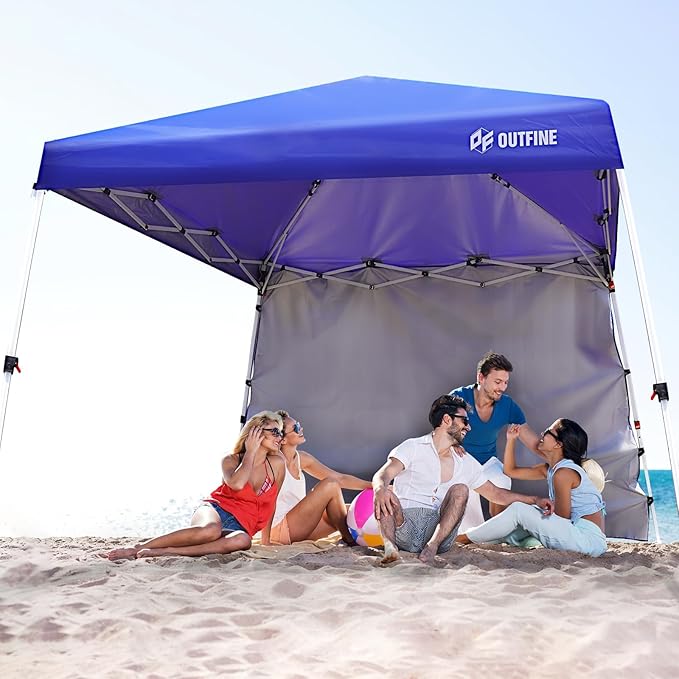 OUTFINE Canopy 10'X10' Slant Leg Pop Up Canopy, Outdoor Patio Portable Tent with Sidewall x1, Stakes x8, Ropes x4, 10x10 Base 8x8 Top
