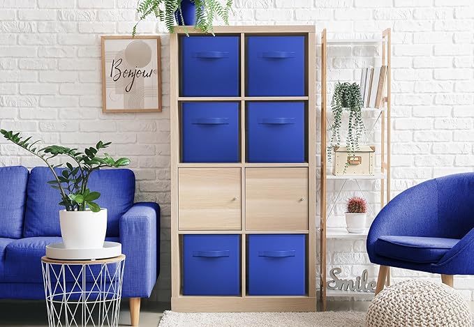 Sorbus Foldable Storage Cubes - 6 Fabric Baskets for Organizing Pantry, Closet, Shelf, Nursery, Playroom, Toy Box, Cubby -11 Inch Dual Handle Collapsible Closet Organizers and Storage Bins -Royal Blue