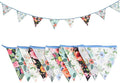 Zwiebeco 32Ft Vintage Floral Fabric Bunting Triangle Flags Cotton Retro Flowers Pennant Banner Party Decorations for Birthday Wedding Engagement Baby Shower Spring Rustic Village Home Garden Decor