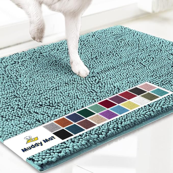 Muddy Mat® Original Dog Door Mat for Muddy Paws, Super Absorbent Microfiber, Non-Slip Washable Pet Rug, Quick Dry Chenille Entryway Carpet, Machine Washable Indoor Outdoor mat, Seafoam Green 48"x72"
