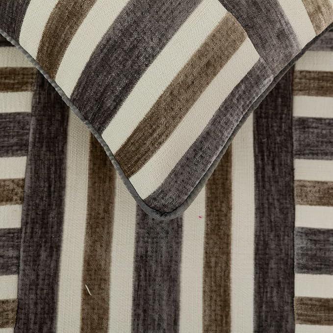 The HomeCentric King/Queen/Twin Beige & Grey Decorative Queen 74"x18" Bed Runner with Pillow Cover, Patchwork Bed Scarf on Velvet Fabric - Striation