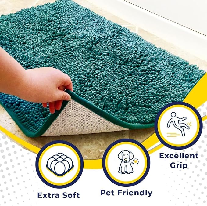 Muddy Mat® Shown on TV – Super Absorbent Door Mat Indoor, Microfiber Quick Dry Chenille Entryway Rug, Non-Slip Front Door Mat, Indoor Mats for Entryway, Machine Washable Pet Rug, Teal 36"x60"