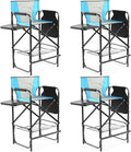 Outvita 4 Piece 31" Tall Directors Chair Height Seat Folding with Side Table Storage Bag, Support for 300Lbs Portable Makeup Artist Chair with Bar Height(Blue/Black)