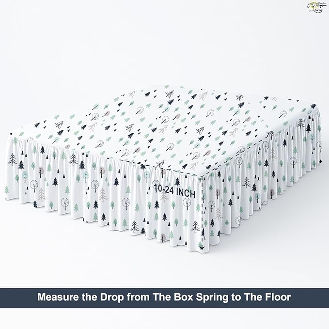 Cottington Lane Ruffled Bed Skirt Queen Size with Split Corner, Brushed Microfiber Hotel Quality Dust Ruffle, 16 Inch Drop Gathered Bedskirt, Soft, Stylish, Shrink & Fade Resistant, Winter Forest