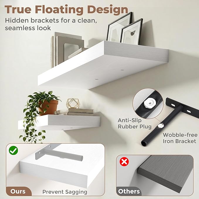 12 inch Deep Floating Shelves for Wall, 72 inch Wide Engineered Wood Wall