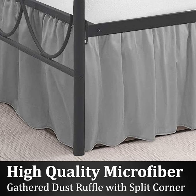 SKY BEDDINGS - Queen Size Ruffled Bed Skirt with Split Corners - 16 Inch Drop Dust Ruffle Bed Skirt with Platform Three Sided Coverage - 100% Microfiber, Light Grey