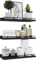 WOPITUES Floating Shelves with Black Metal Guardrail, Shelves