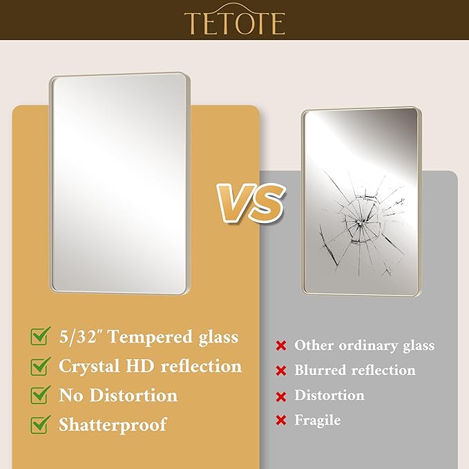 TETOTE Brushed Nickel Mirror 22 x 30 Brushed Nickel Metal Framed Bathroom Mirror, Tempered Glass, Modern Farmhouse Wall Mounted Mirror for Decorative(Horizontal/Vertical)