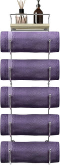 Sorbus Bathroom Towel Holder - 5 Tier Metal Towel Rack with Wood Shelf for Rolled Bath Towels, Washcloths, Linens, Hand Towels, Soaps & Accessories - Wall Mounted Towel Rack for Bathroom Towel Storage