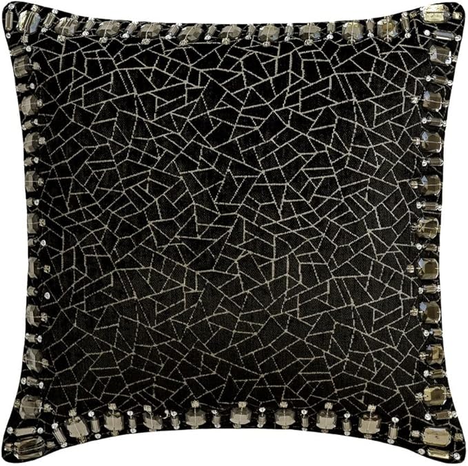 The HomeCentric King/Queen/Twin Black Decorative King 90"x18" Bed Runner with Pillow Cover, Mosaic & Crystal Bed Scarf on Velvet Fabric - Mosaic Noir