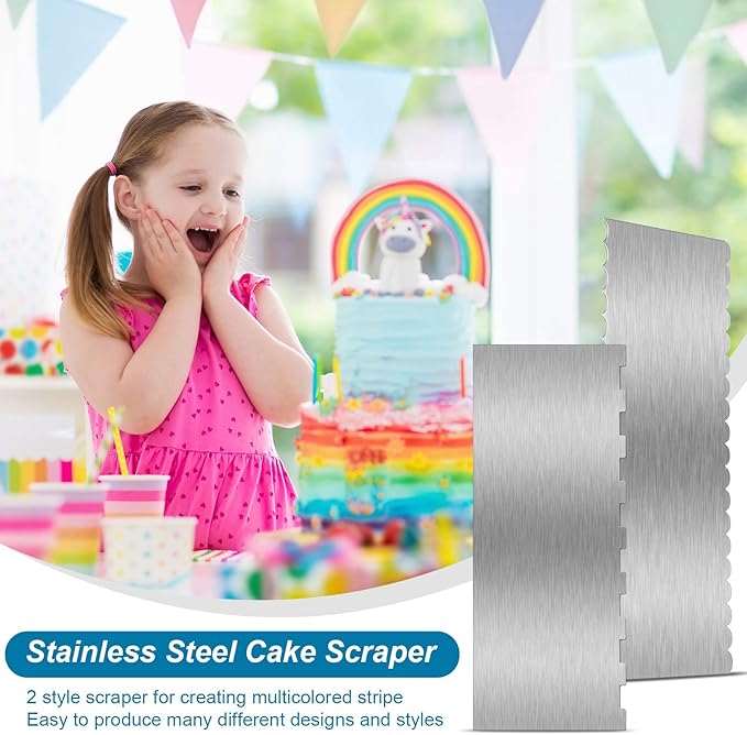 2 Pcs 9 in Double Sided Comb Stainless Steel Cake Scraper Smoother