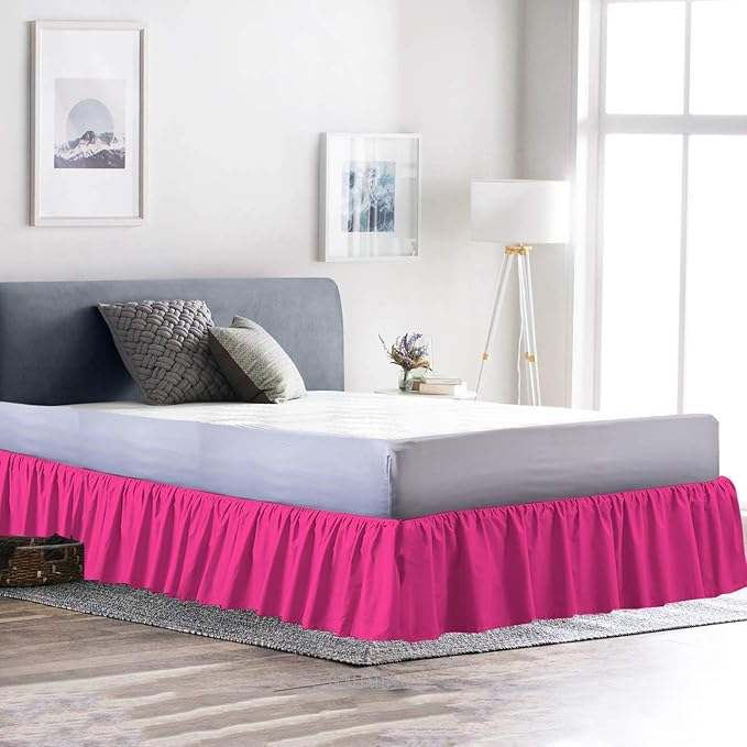 Ruffled Bed Skirt (RV Bunk 42X80, Hot Pink Color) 12 Inch Drop Dust Ruffle with Platform, 100% Cotton 800 Thread Count Fabric - Dust Ruffle Bedskirt for Easy Fitting and Easy Care