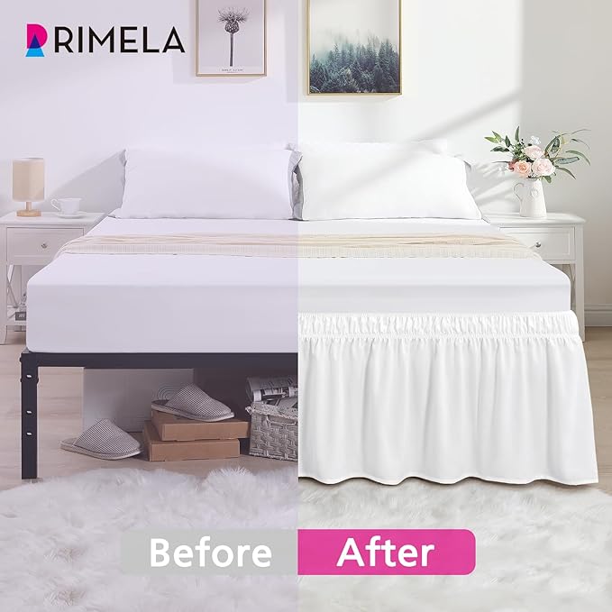 RIMELA Bed Skirt Twin Size Moon White 15 Inch Drop, Wrap Around Elastic Bedskirt, Dust Ruffle for Adjustable Bed Base Soft Durable Fabric Machine Washable Easy to Install Bed Skirts