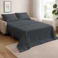 NON Sticky cotton Queen Size Sleeper Sofa Sheets, 4 Piece Egyptian Cotton Bed Sheet Set for Sofa Bed, 8" Deep Pocket for Pull Out Couch Mattress, 60" x 75", Dark Grey Solid, Soft & Breathable
