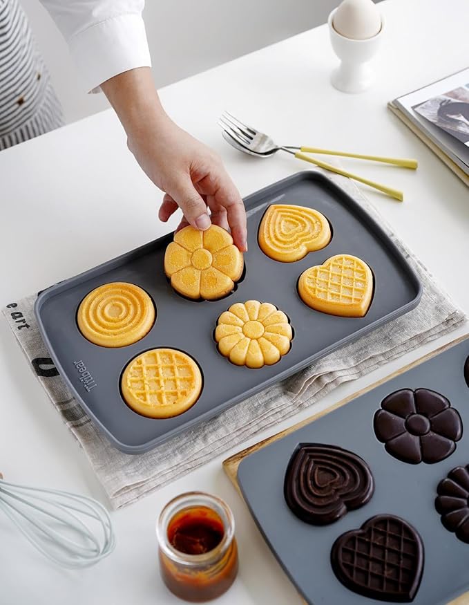 2 Pack Silicone Chocolate Muffin Molds,Round &Heart Shape Baking Pan 6 Cavites Flower Silicone Baking Mold for Ice Jello Cookies Mini Cake Macaron Waffle Cupcake Desserts Making