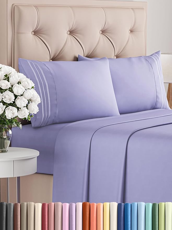 King Size 4 Piece Sheet Set - Comfy Breathable & Cooling Bed Sheets Set - Hotel Luxury Bedding for Women, Men, Kids, Teens, Boys & Girls - Deep Pockets, Ultra-Soft, Wrinkle Free - Oeko-Tex - Lavender