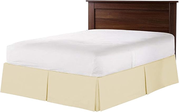 Bed Skirt - 100% Cotton 800 Thread Count Box Pleated Bed Skirt - Luxury Pleated Dust Ruffle, Hotel Quality Modern Bed Skirt, Easy Fit with 12 Inch Tailored Drop, Olympic Queen, Ivory