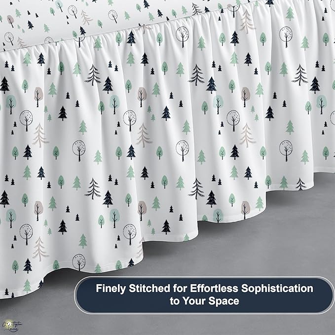 Cottington Lane Ruffled Bed Skirt King Size with Split Corner, Brushed Microfiber Hotel Quality Dust Ruffle, 12 Inch Drop Gathered Bedskirt, Soft, Stylish, Shrink & Fade Resistant, Winter Forest