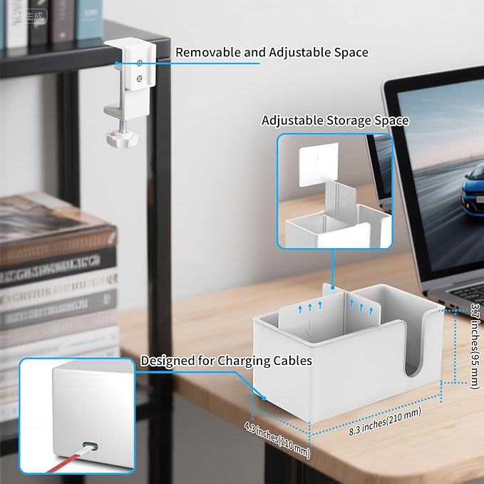 OOKUU 3-in-1 Desk Organizer - Large Desk Cup Holder Clamp, Pencil Holder and Phone Stand - Detachable Anti-Spill Table Cup Holder, Office & PC Gaming Desk Accessories for Cup, Phone and Pen (White)