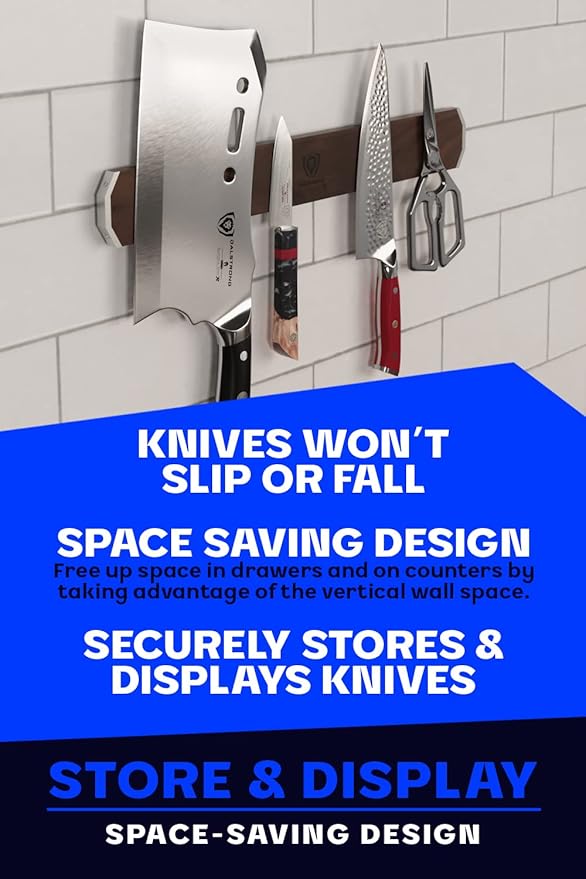 DALSTRONG Magnetic Knife Holder Wall - Premium North American Walnut Wood - Knife Magnetic Strip - Aluminum Frame - 18" x 2.5" - Powerful Magnet Kitchen Bar - Easy Mount - Safely Display your Knives