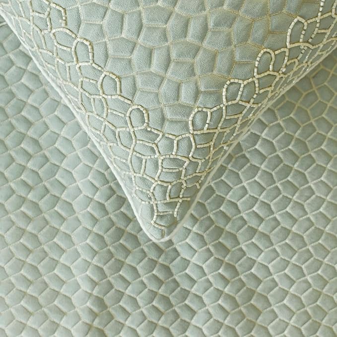 The HomeCentric King/Queen/Twin Blue Designer King 90"x18" Bed Runner with 2 Pillow Cover, Mosaic, Bead Embroidery, Handmade, Tassels Bed Scarf on Jacquard Fabric - Tessellation Blue