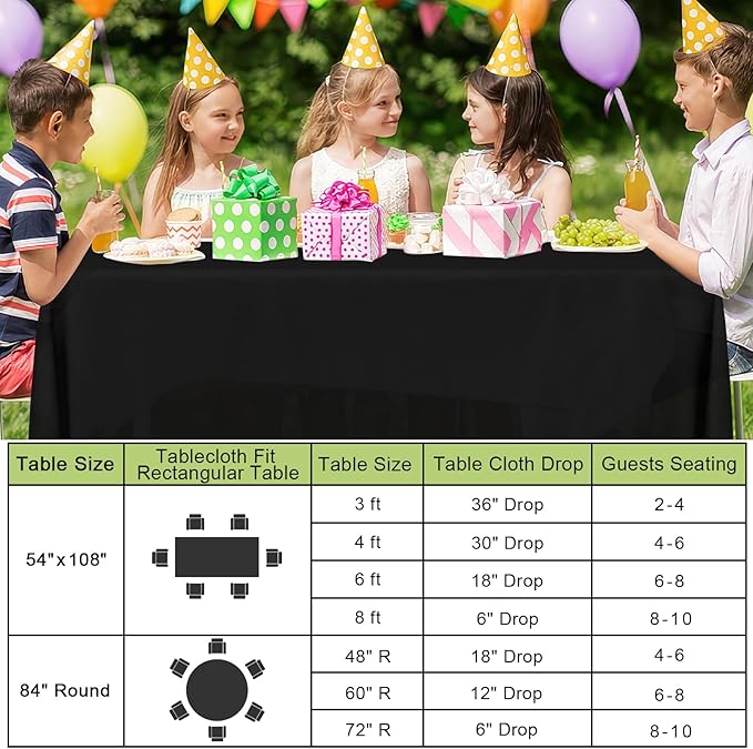 Smiry Disposable Table Cloth 12 Pack, 54 x 108 Inch Waterproof Plastic Tablecloth, Decorative Rectangle Table Covers for Party, Birthday, Picnic, Black