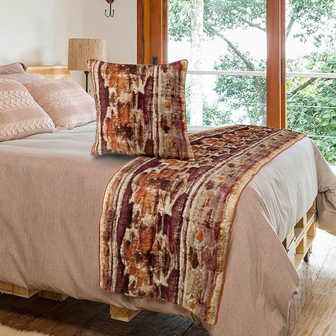 The HomeCentric King Queen Twin Pink & Orange Designer Twin 53"x18" Bed Runner Without Pillow Cover, Ikat & Quilted Bed Scarf on Cotton Printed Fabric - Ikat Splash
