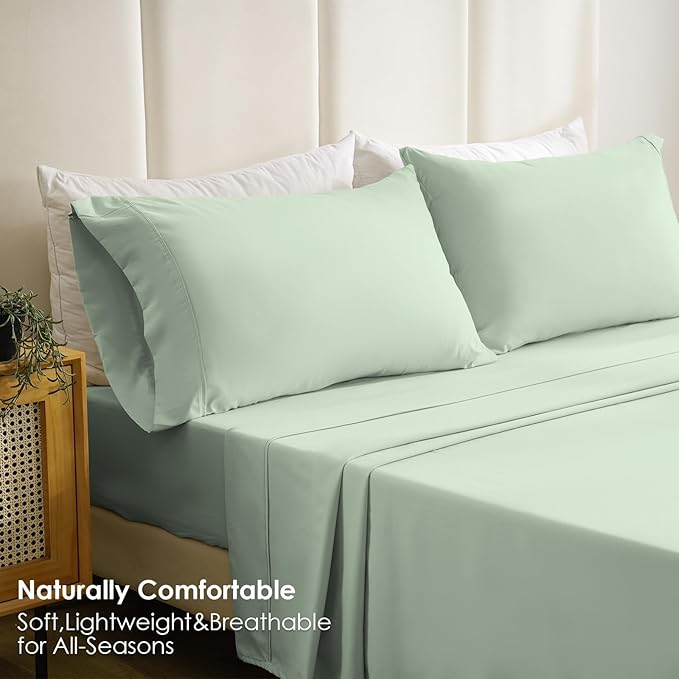 Silky Soft Queen Size Sheet Set - Luxury 4 Piece Breathable Cooling Sheets for Queen Size Bed, 16" Deep Pocket Easy Care Wrinkle Free Bedding Sheet and Pillowcase Set, Sage Green