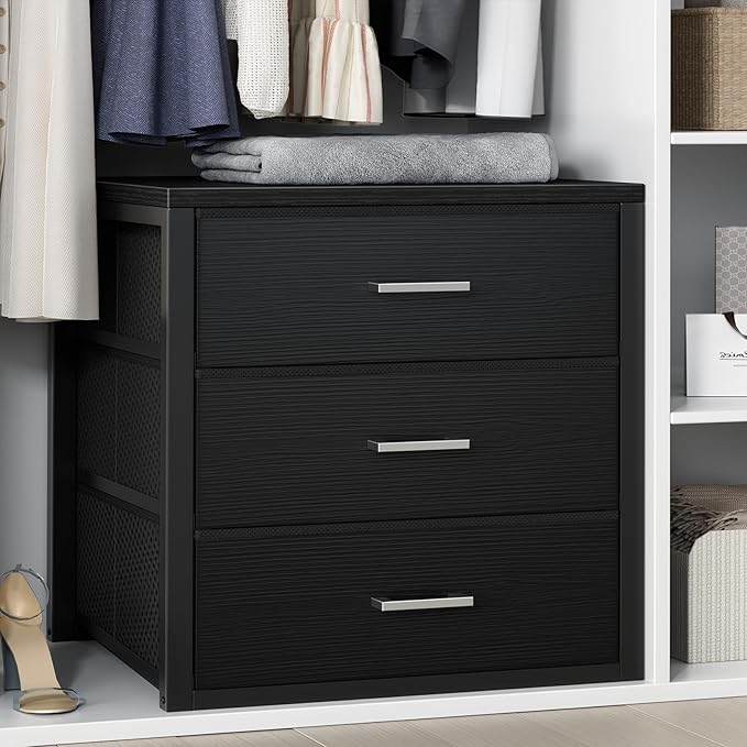 BOLUO Closet Drawers Black 3 Drawer Dresser for Closet Organizers and Storage Bedroom Dorm Modern