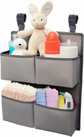 Hanging Diaper Organizer for Crib/Playpen/Bassinet/Playard – Hold 80+ Diapers - 4 Deep Pockets- Changing Table Diaper Holder Bag- Diaper Storage for Newborn Baby Essentials Stacker Caddy, Gray