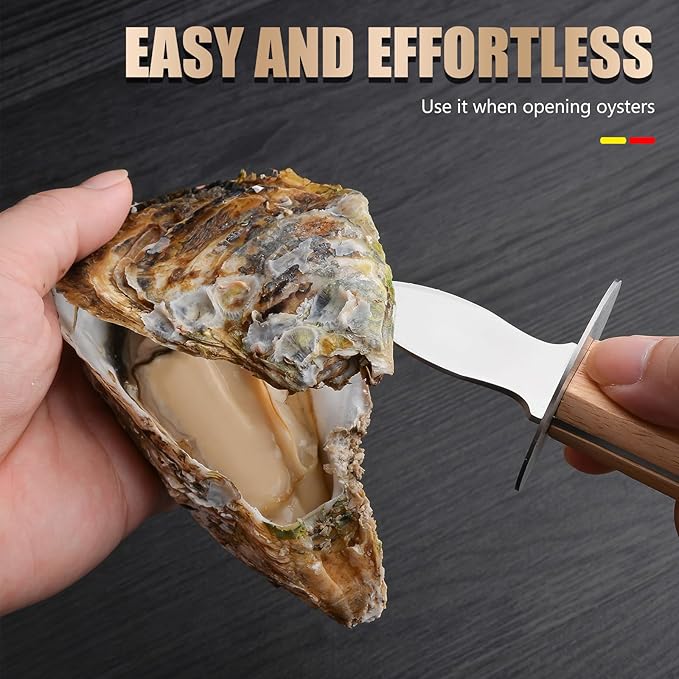 StnKitchExplor Oyster Knife Shucker Set Oyster Shucking Knife with Wooden holder Oyster Shucking Clamp Seafood Tools (Brown)