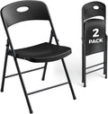 2 Pack Black Folding Chair, Plastic Portable Stackable Commercial Seats with Steel Frame 350lb, Heavy Duty Foldable Chair for Indoor and Outdoor, Patio, Office, Picnic, Kitchen, Events