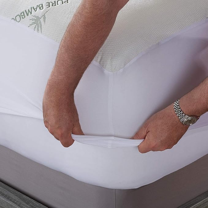 Twin Mattress Protector by PURE BAMBOO, Waterproof - Viscose Derived from Bamboo, Breathable, Noiseless Mattress Cover Protects Against Moisture, Spills, Stains (Twin)