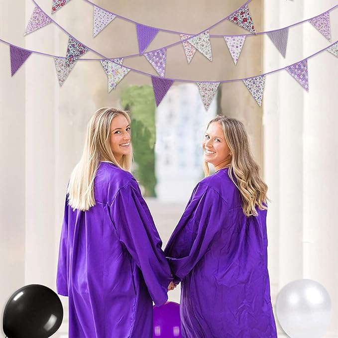 Zwiebeco 39Ft Purple Floral Fabric Bunting Banner Triangle Flag Party Decorations Hanging Cotton Rustic Vintage Flowers Garland Pennant for Wedding Birthday Tea Nursery Home Outdoor Garden Supplies