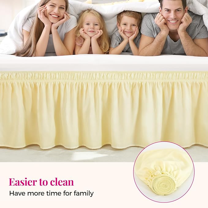 RIMELA Bed Skirt King Size 15 Inch Drop, Wrap Around Elastic Bedskirt Solid Microfiber Luxury Hotel Quality Fabric, Easy to Install Machine Washable Wrinkle & Fade Resistant, Light Yellow