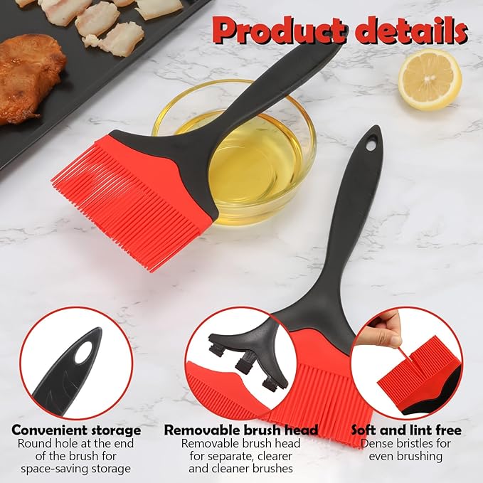 Realand Extra Large Silicone Basting Pastry Brush, 3.9in Wide Heat Resistant Silicone Basting Brush for Cooking Baking Grilling and Spreading Oil BBQ Sauce Butter Marinade, Dishwasher Safe, 3Pcs