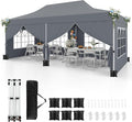 Tangkula 10x20 Ft Pop Up Canopy, UPF 50+ Portable Outdoor Canopy Tent with with 6 Removable Sidewalls, 6 Sandbags, 2 Zippered Door, Windows, Carrying Bag for Party, Wedding, Backyard