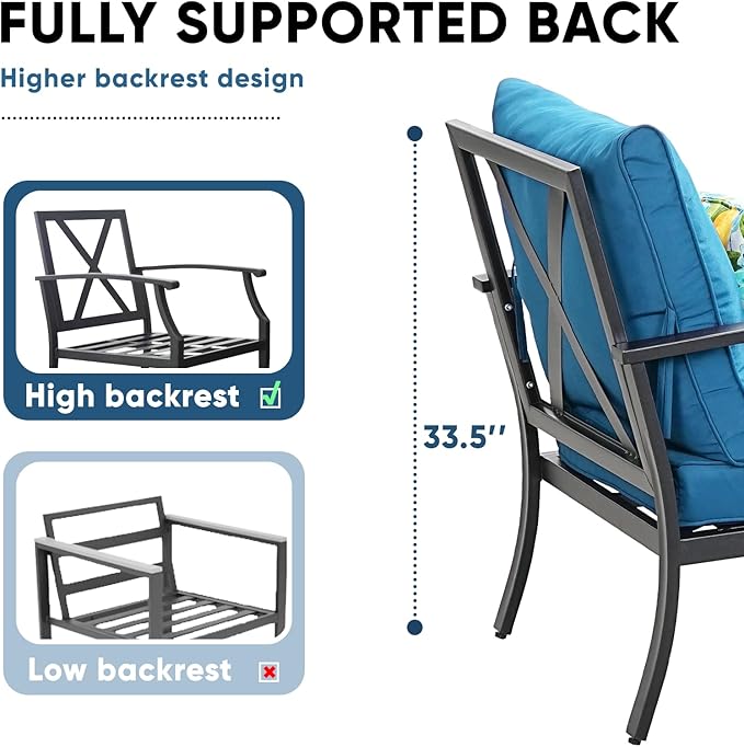 4 Piece Outdoor Patio Furniture Set, Oversized Metal Conversation Set