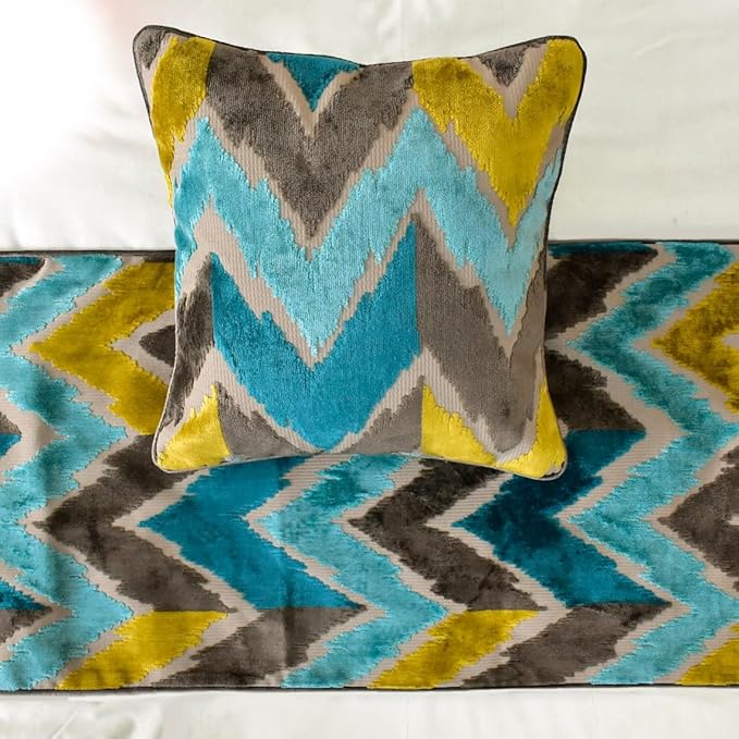 The HomeCentric King/Queen/Twin Blue Decorative Twin 53"x18" Bed Runner with One Pillow Cover, Velvet, Peacock Colors & Ombre Bed Scarf on Velvet Fabric - Plume Palatte
