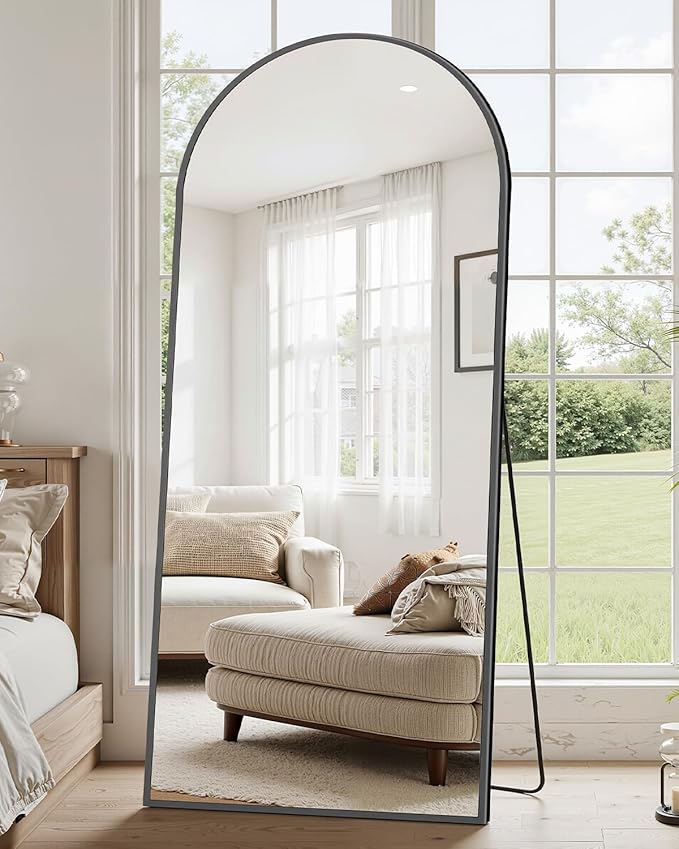 Suidia Full Length Mirror, 58"x18" Floor Standing Mirror Freestanding, Full Body Mirrors with Stand for Bedroom, Hanging Mounted for Living Room Cloakroom, Black, Arched Style