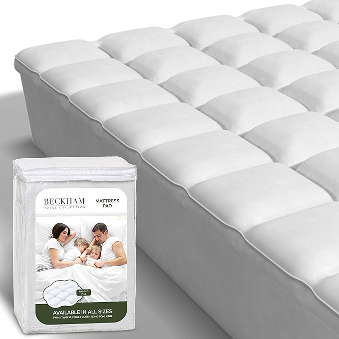 Beckham Hotel Collection King Size Mattress Pad (Extra Padded) & Protector Hybrid - Quilted Pillow Top Mattress Cover - Thick, Plush, Fitted Mattress Topper for Bed