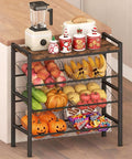 Kitchen Fruit and Vegetable Storage Rack, 4-Tier Fruit Basket Stand, Freestanding Snack Display Organizer Shelf, Small Kitchen Island with Wood Top for Pantry, Office, Living Room, Black
