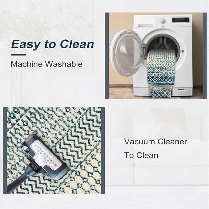 Moroccan Small Rug for Bedroom 2x4, Soft Non-Slip Indoor Door Mats for Entryway, Low-Pile Non-Shedding Blue Rug Vintage Rugs for Kitchen Bathroom Laundry Room