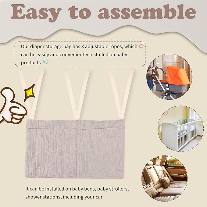 Dormitory Bed-Bunk Organizing Bag Nappy-bags Organizer Bedside Hanging Bags Milk Bottle Bib-Storage Bag Crib Organizer Bag Baby Nappy-Bag cotton (Light grey)