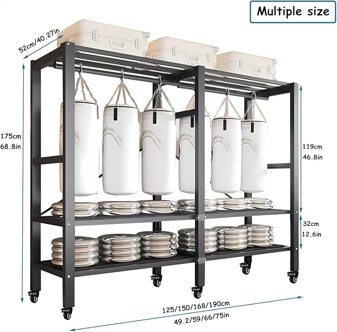 Heavy Duty Covered Clothes Rack with Magnetic Door Foldable Portable Wardrobe Closet for Hanging Clothing Rolling Black Metal Garment Rack on Wheels Closet System (Gray, 74.7in)